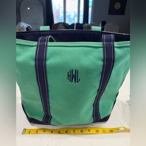 Vintage LL Bean Boat Tote Made in USA Thick Canvas Seafoam Blue/Navy Rare Color